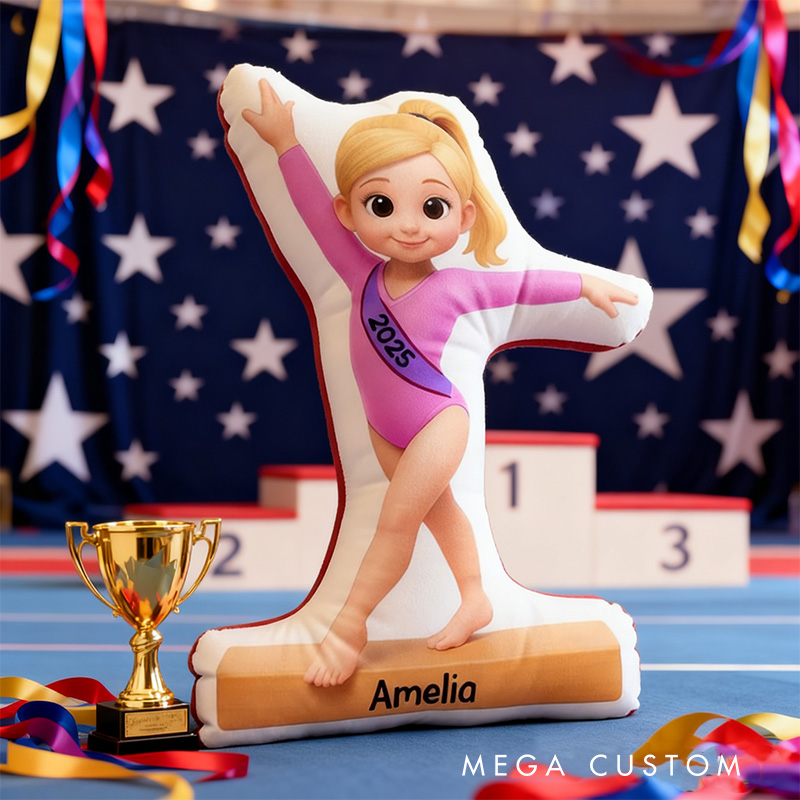Personalized Gymnastic Girl Shaped Pillow for Gynamstic Lovers Initial Pillow Christmas Gift for Kids