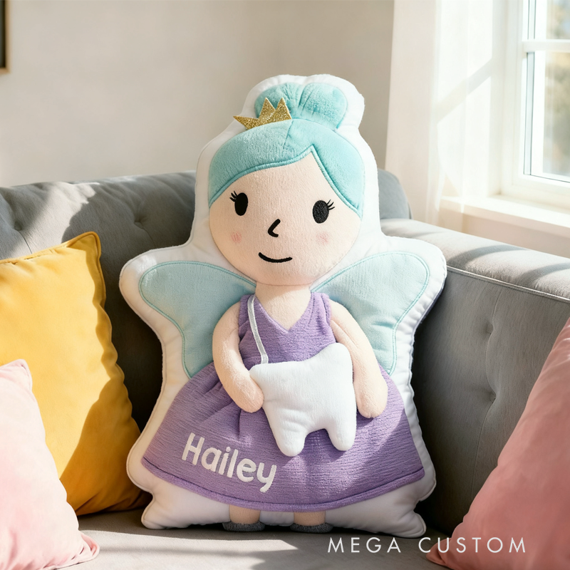Personalized Cute Tooth Fairy Initial Name Pillow Christmas Gift for Kids Family