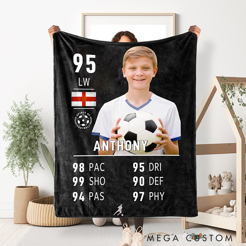 Personalized Soccer Star Blanket with Custom Photo and Stats for Soccer Enthusiasts