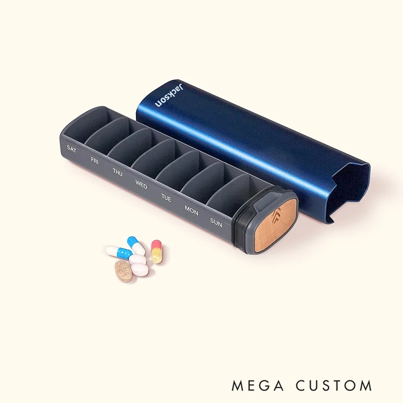 Personalized 7-Day Weekly Pill Organizer Box with Engraved Name Travel Outdoor Essential Gift for Family Friend