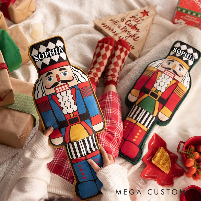 Personalized Nutcracker Name Custom Kids Gift Christmas Classic Soldier Red Green Festive Soft Decorative Pillow