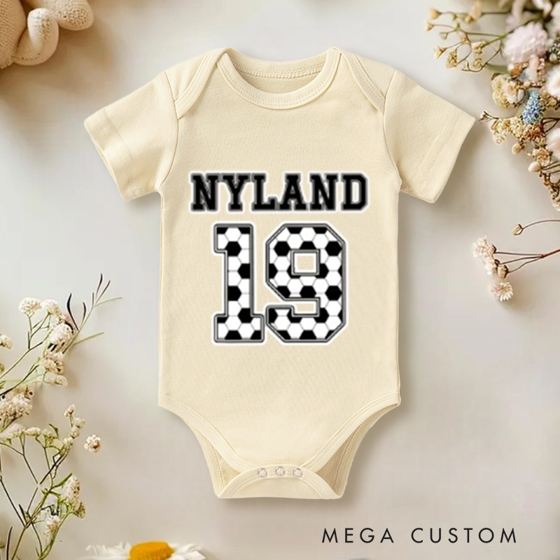 Baby Soccer Onesie Bodysuit with Name and Number Design Soft Cotton Newborn Outfit Gift for Baby Boys and Girls