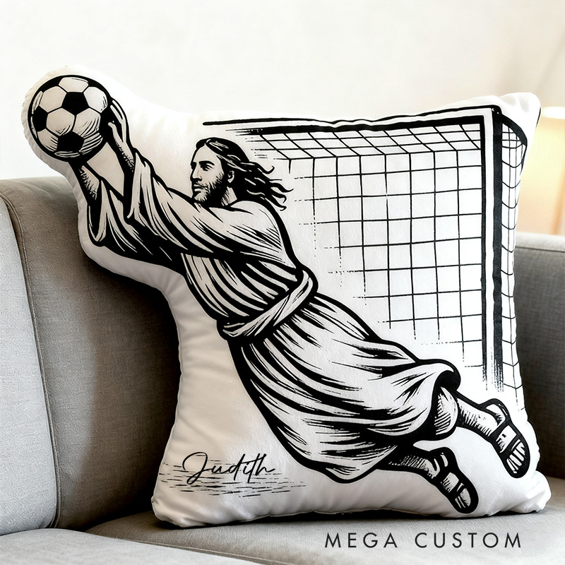 Personalized Jesus Saves Soccer Goalie Pillow with Name Home Decor Christian Humor Pillow Christian Sports Gift Religious Gift for Soccer Lover