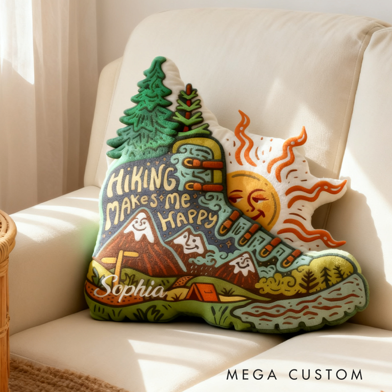 Personalized Hiking Makes Me Happy Cushion Pillow Custom Outdoor Nature Exploring Pillow Gift for Adventurous Hiking