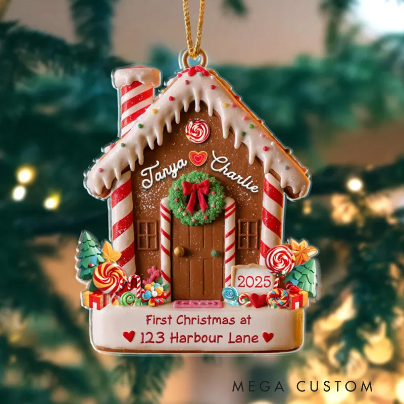 Personalized Gingerbread House Ornament First Christmas 2025 Custom Address Decoration Festive Holiday Keepsake for New Homeowners Unique Gift Idea