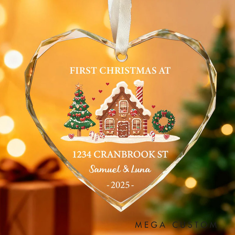 Personalized Heart Ornament First Christmas 2025 Custom Address Gingerbread House Design Festive Holiday Keepsake for New Homeowners Unique Gift Idea