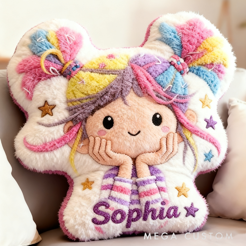 Personalized Cute girl Initial Name Pillow Christmas Gift for Kids Family