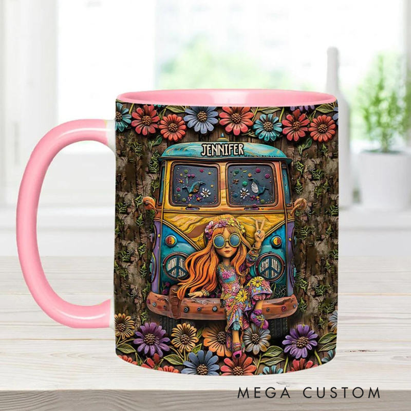 Personalized Awesome Caravan Personalized Hippie Accent Mug Campervan Enamel Camp Mug Custom Camper Van Gift Accessories Camping Mug