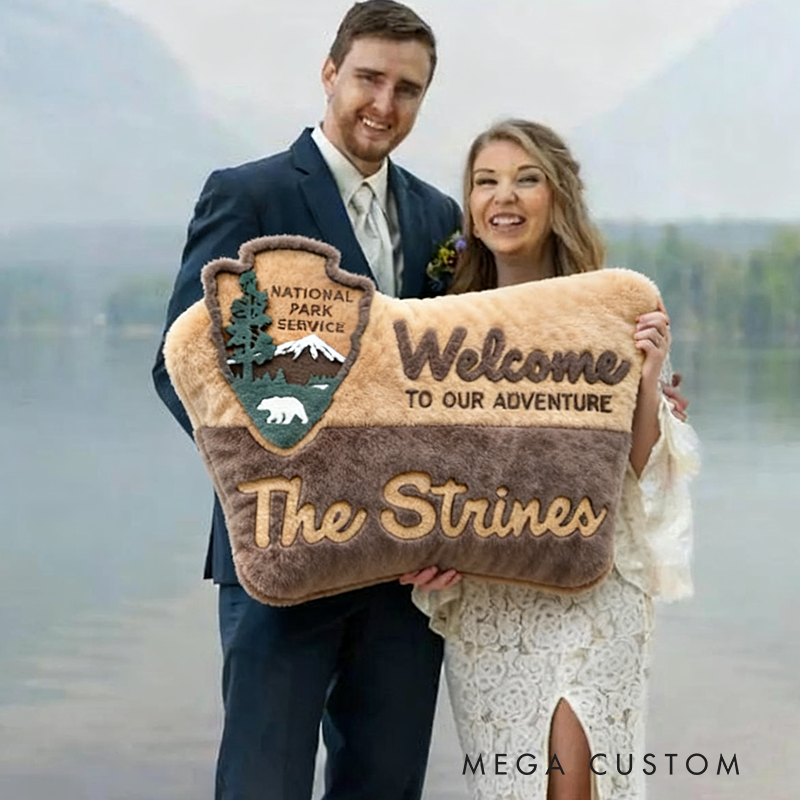 Personalized National Park Family Sign Pillow Cushion Custom Couples Outdoors Adventure Pillow Gift for Outdoors Lovers
