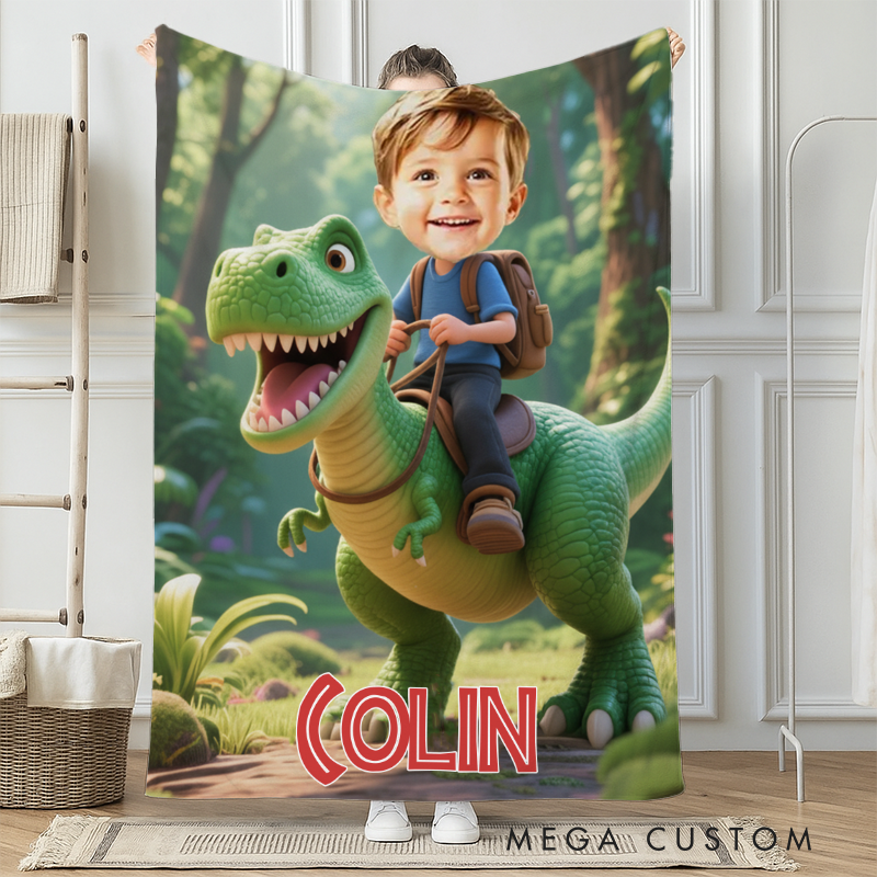 Personalized Cartoon Photo Dinosaur Movie Blanket Kids Flannel Blanket Movie Blanket with Name for Boys Son
