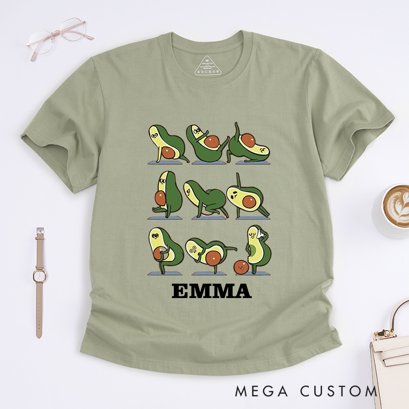 Personalized Yoga Avocado T-Shirts Cute T-Shirts Funny T-Shirts Yoga Lovers T-Shirts Gift Custom T-Shirts