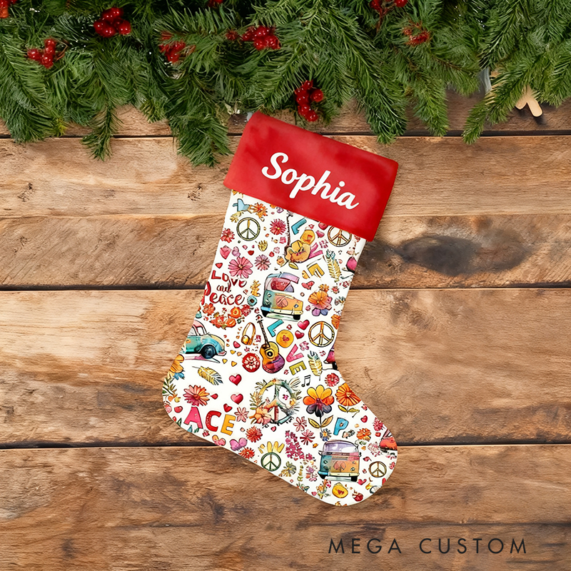 Personalized Hippie Soul Custom Name Hippie Accent Christmas Sock for Kifs and Family Gift