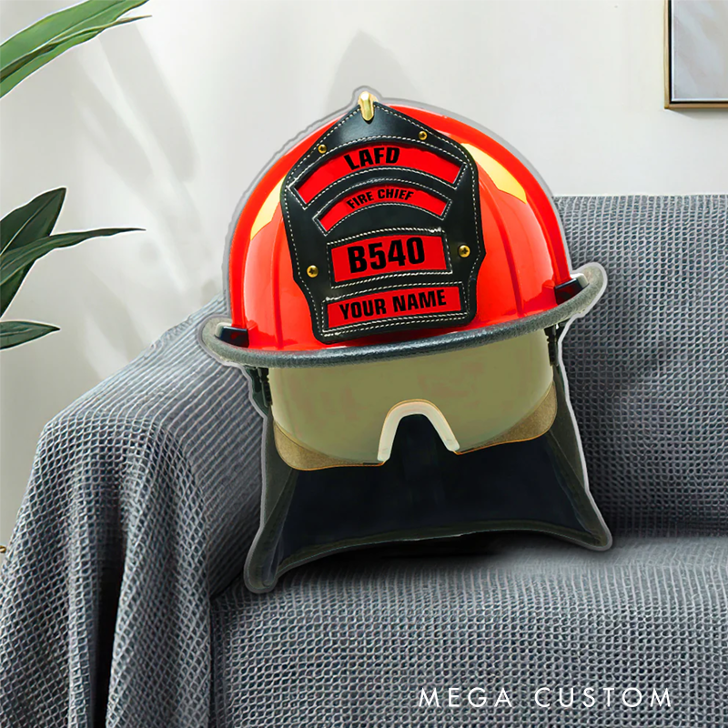 Personalized Firefighter Helmet Pillow with Custom Name and Badge Perfect Gift for Firefighters and Firefighting Enthusiasts