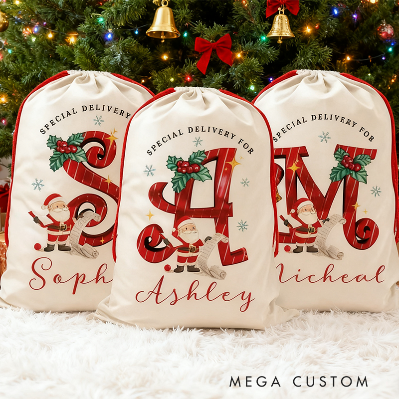 Personalized Name and 26 Letters Christmas Sack Special Delivery Kids Sack for Christmas Custom Christmas Family Sack