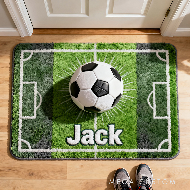 Personalized Soccer Field Door Mat with Custom Name for Sports Enthusiasts