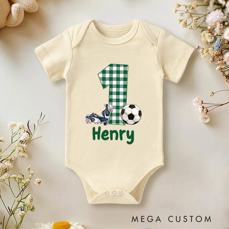 Personalized Soccer Baby Romper Custom Soccer Baby Bodysuit Baby Boy Soccer Outfit Game Day Baby Romper Sports Baby Gift