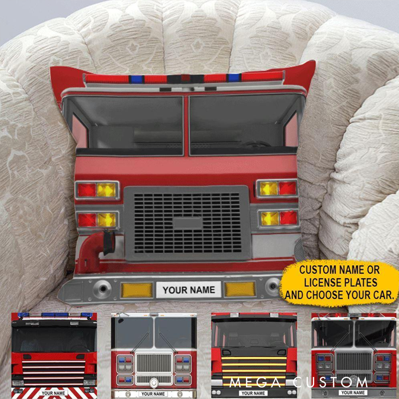 Personalized Fire Truck Pillow with Custom Name or License Plate Unique Gift for Firefighters and Fire Truck Enthusiasts