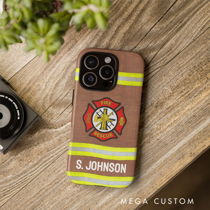 Personalized Firefighter Phone Case Custom Name Reflective Stripes Perfect Gift for Firefighters Fire Rescue Enthusiasts