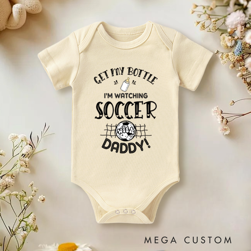 Personalized Soccer Baby Onesie with Playful Text Design and Soft Cotton Fabric, Editable Name or Title