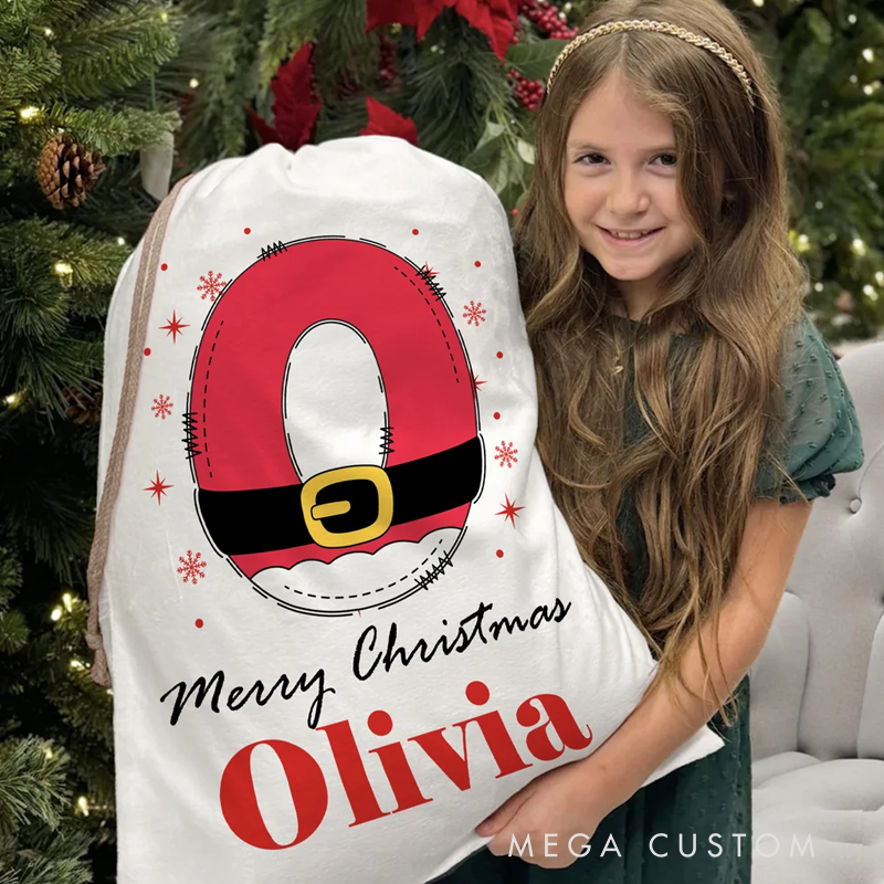 Personalized Snowflake Santa Claus Initial Drawstring Christmas Gift Bag with Name Merry Christmas Gift for Kids Family
