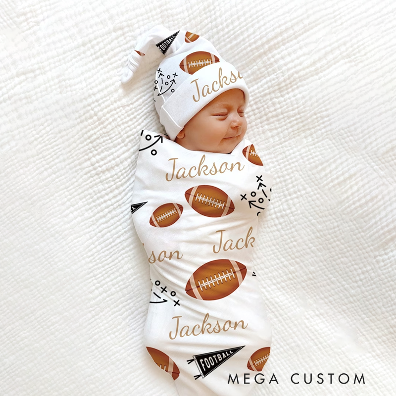 Personalized Shower Gift Sports Baby Blanket Set Name Soft Fleece Sport Design Perfect Baby Shower or Newborn Gift