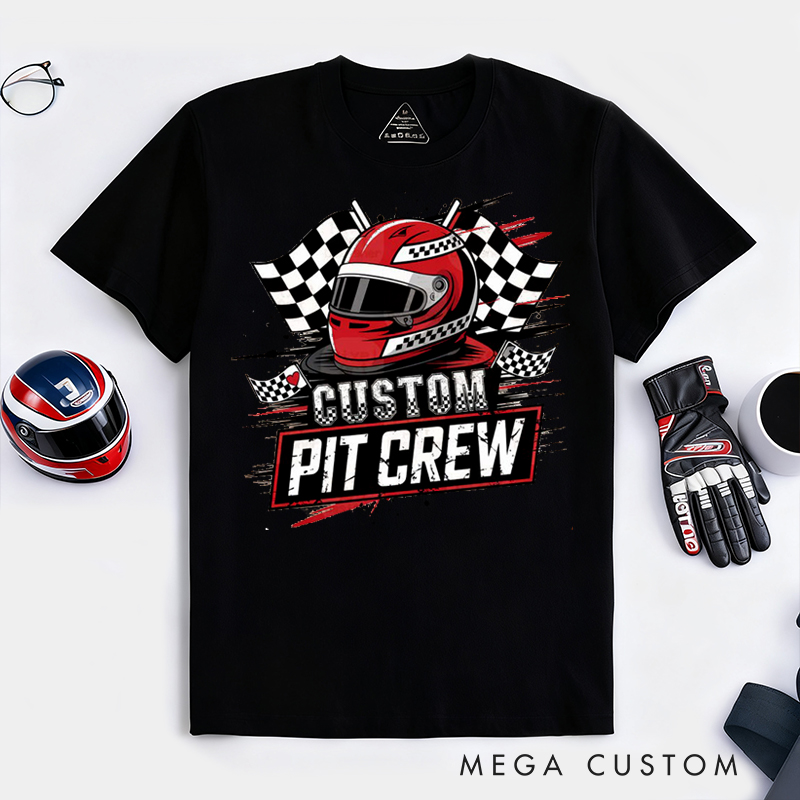 Personalized Racing Pit Crew T-Shirt Custom Name Motorsport Team Tee Gift for Racers and Crew Members