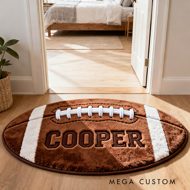 Personalized Football Shaped Door Mat with Custom Name for Football Fans