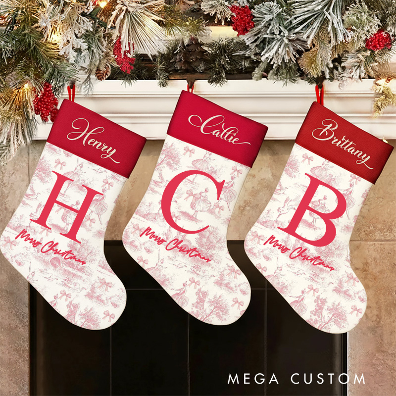 Personalized Toile De Jouy Ballet Christmas Stocking Dance Lover Christmas Gift for Family Friends Kids