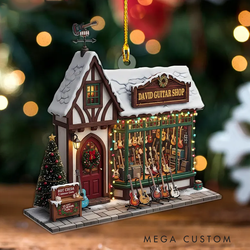 Personalized Guitar Shop Christmas Ornament Custom 2D Flat Ornament Musical Instrument Gift For Guitar Lover