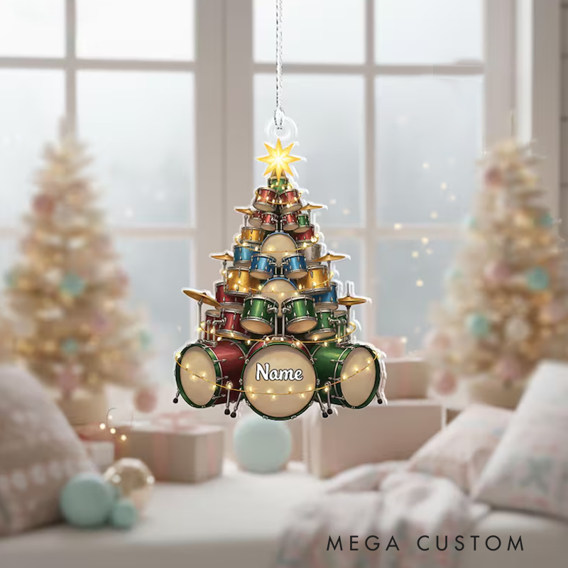 Personalized Drum 2D Flat Acrylic Ornament Custom Drummer Christmas Ornament Musician Tree Decor Gift for Drum Players