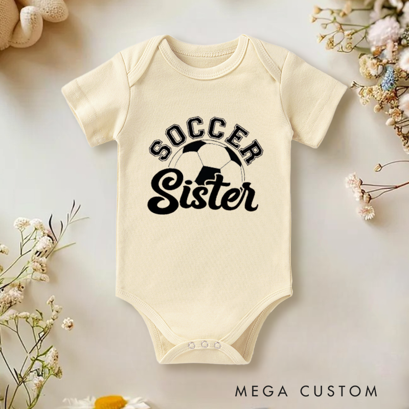 Personalized Double Sided Soccer Baby Onesie with Editable Front Title and Custom Name And Number on Back  Soft Cotton Fabric