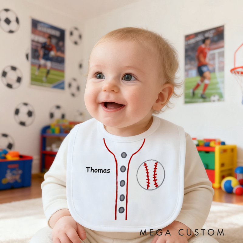 Personalized Baseball Baby Bib Baby Bib with Name Feeding Accessory Baby Shower Welcome Christmas Gift for Baby Kid