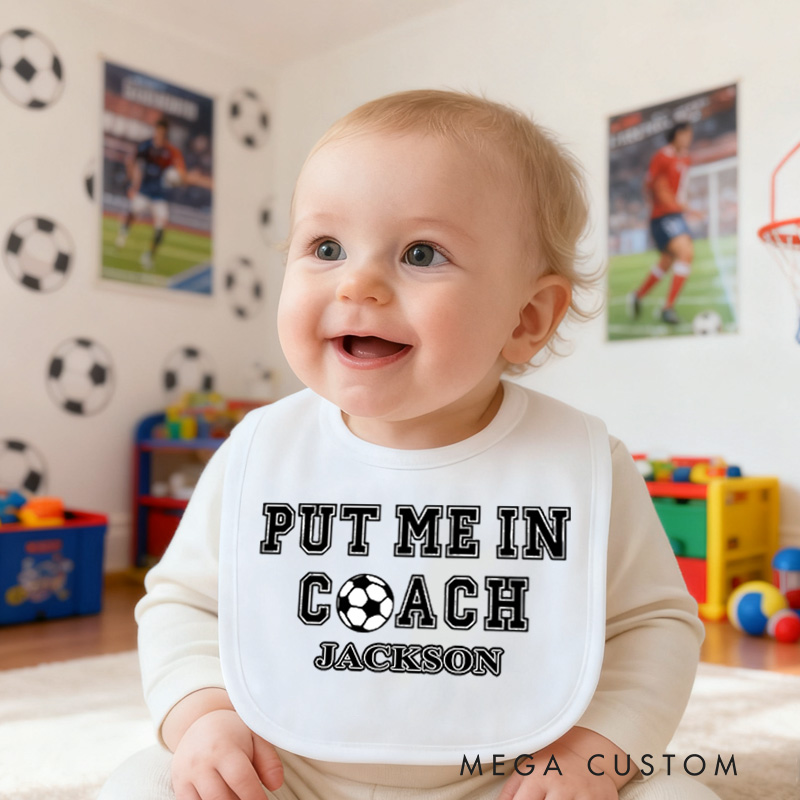 Personalized Soccer Quote Name Custom Baby Gift Funny Sports Fan Cute Playtime Outfit Soft Comfortable Baby Bib