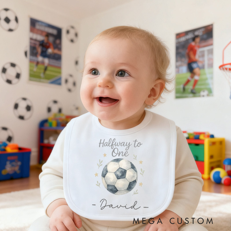 Personalized Soccer Ball Name Custom Baby Gift Cute Sports Fan Waiting For Goals Fun Soft Comfortable Baby Bib