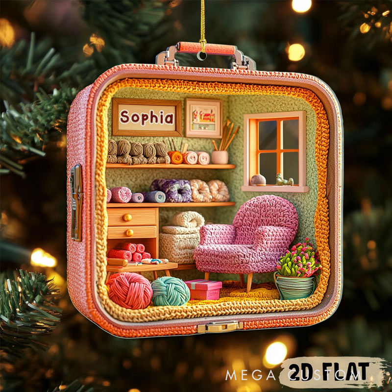 Personalized Crochet Room Faux Crochet Acrylic Ornament Knitting Christmas Ornament Gift for Knitting Lovers