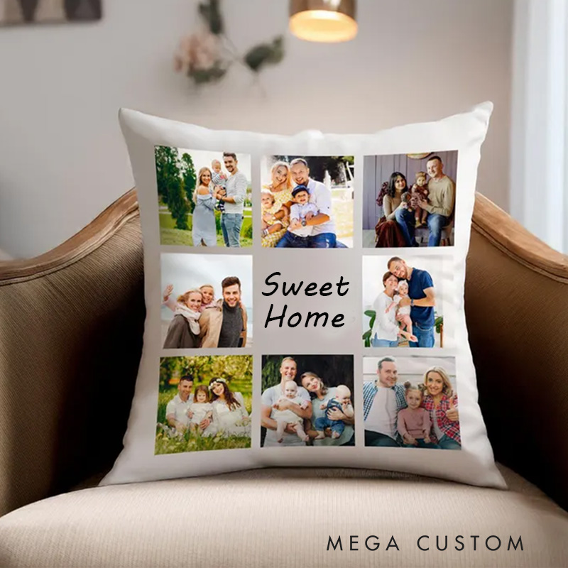Personalized Photo Collage Pillow Sweet Home Design Custom Picture Cushion Cozy Decorative Throw Pillow for Living Room Unique Gift for Family