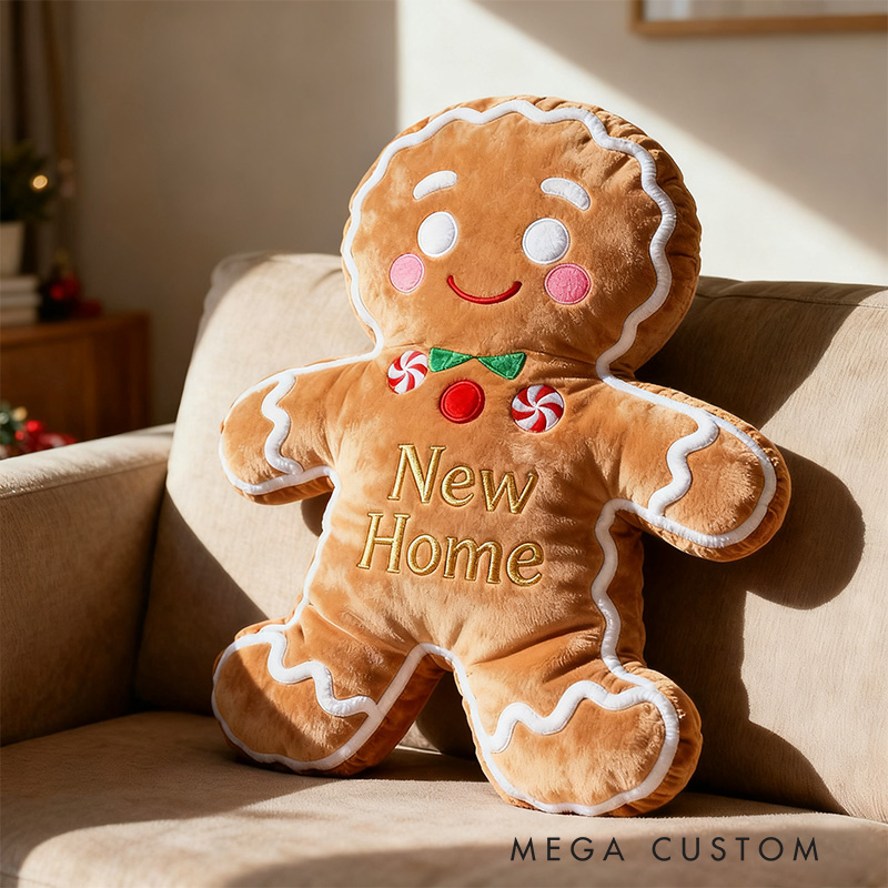 Personalized Gingerbread Man Pillow Custom Name Festive Christmas Decor Cozy Plush Cushion for Kids Holiday Gift Cute Decorative Accent for Home