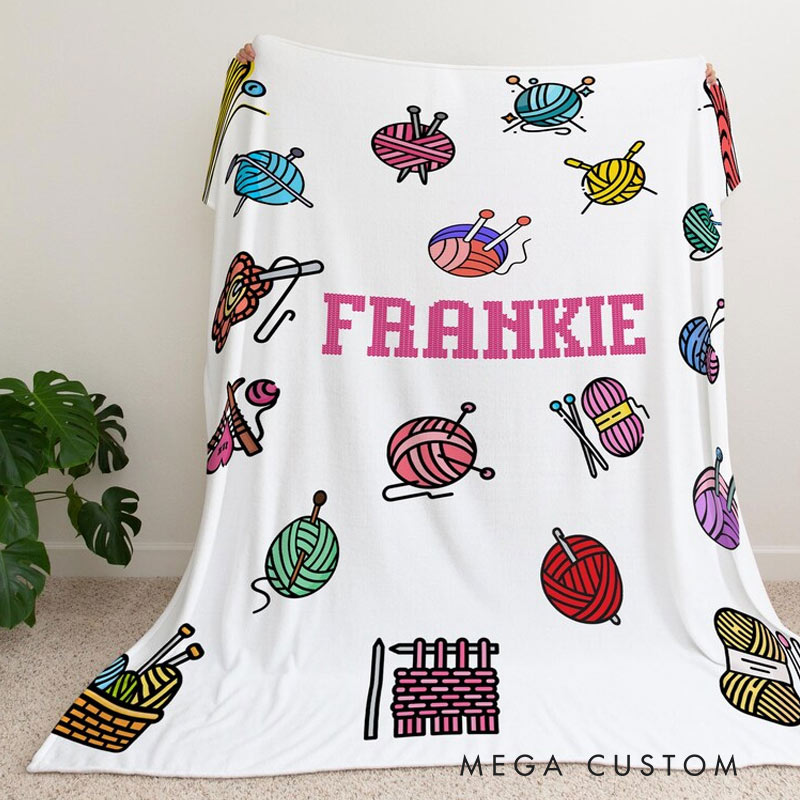 WDHCTBK_KKTZ02600002Personalized Name Crochet Blanket Gift for Knitting Lovers