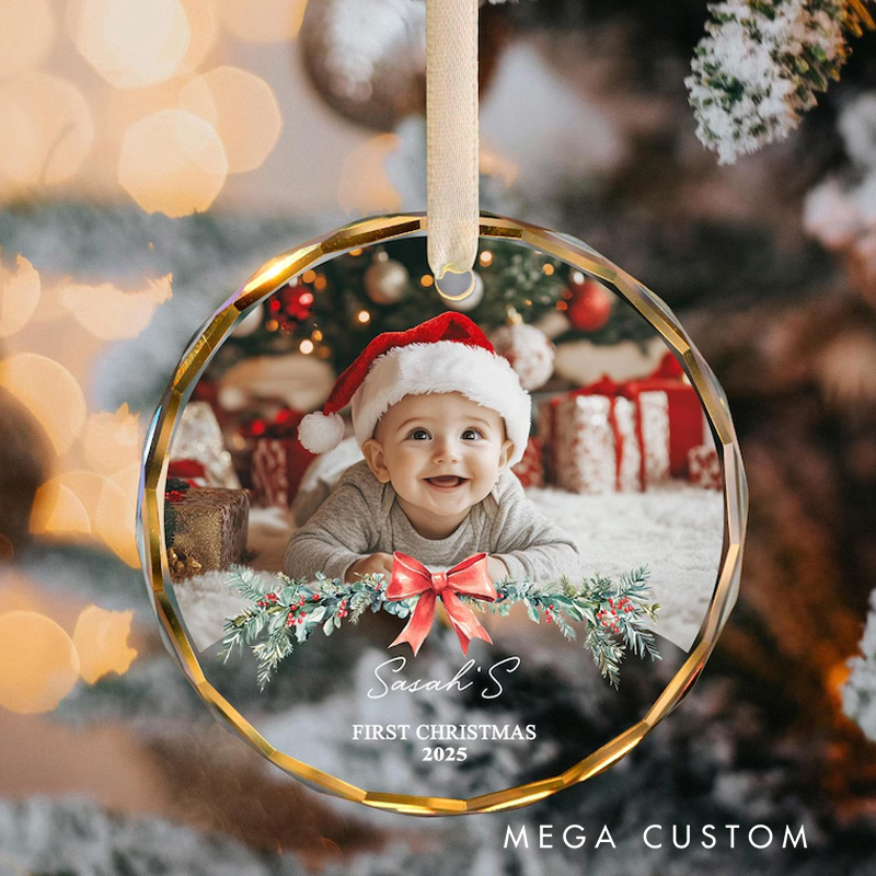 Personalized Baby Photo Name Custom Holiday Gift First Christmas Memory Cute Festive Decoration Keepsake Christmas Ornament