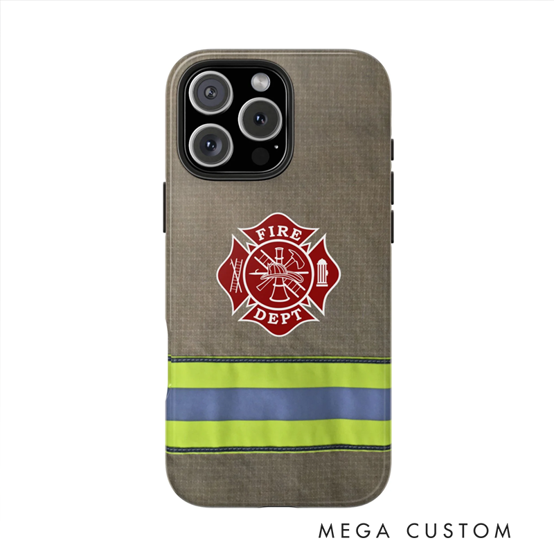 Personalized Firefighter Phone Case with Fire Dept Emblem and Reflective Stripe Thoughtful Gift for Firefighters and Fire Rescue