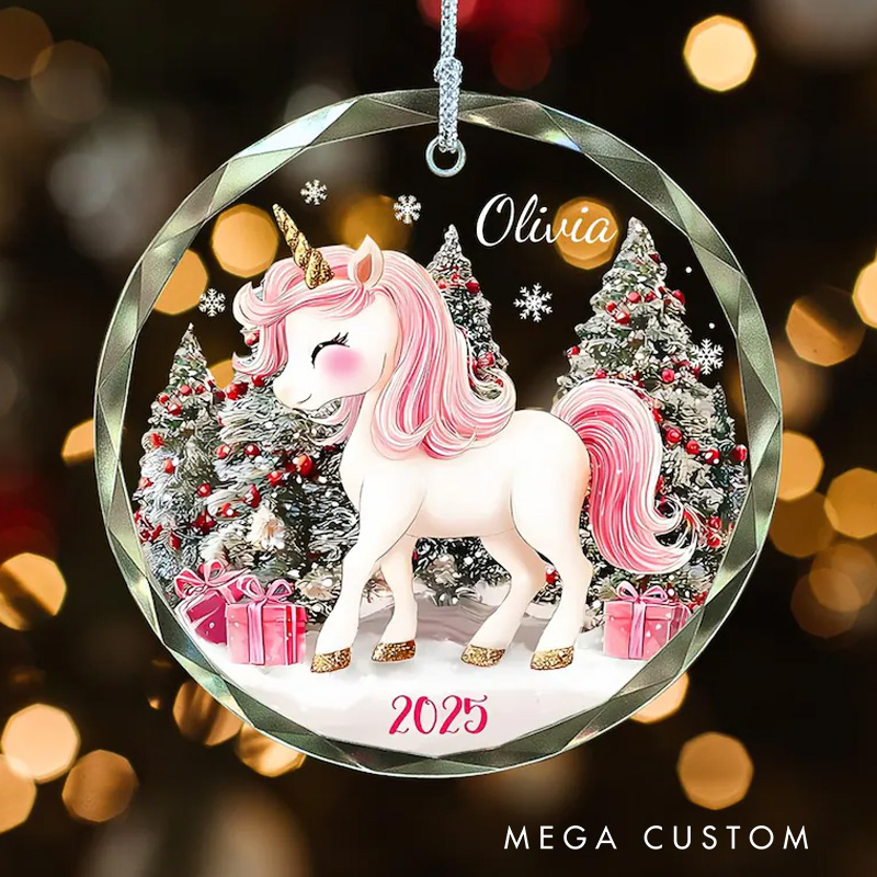 Personalized Cute Pony Name Custom Holiday Gift Magical Pink Pony Winter Wonderland Cute Festive Decoration Christmas Ornament