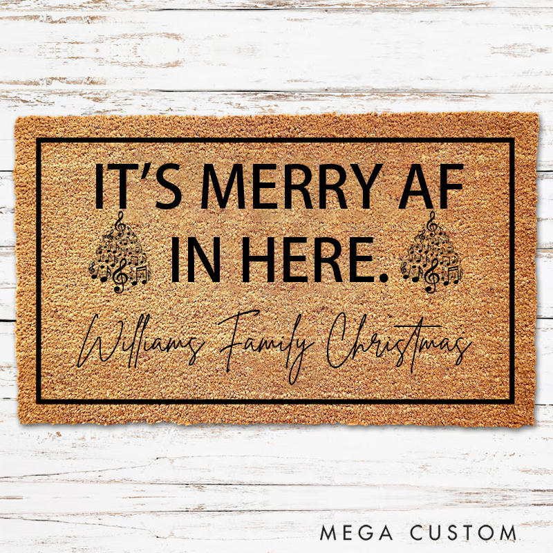 Personalized It's Merry AF in Here Doormat Funny Christmas Welcome Mat Holiday Decor Christmas Decor Holiday Doormat