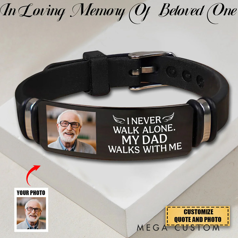 Personalized Photo Bracelet You Never Walk Alone Memorial Keepsake Custom Photo Engraved Bracelet Sympathy Gift