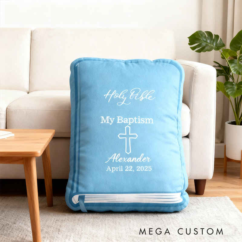 Personalized Baptism Bible Pillow with Name and Date Home Decor KJV Bible Pillow Children's Bible Keepsake For Baby Religious Gift for Faith Milestone