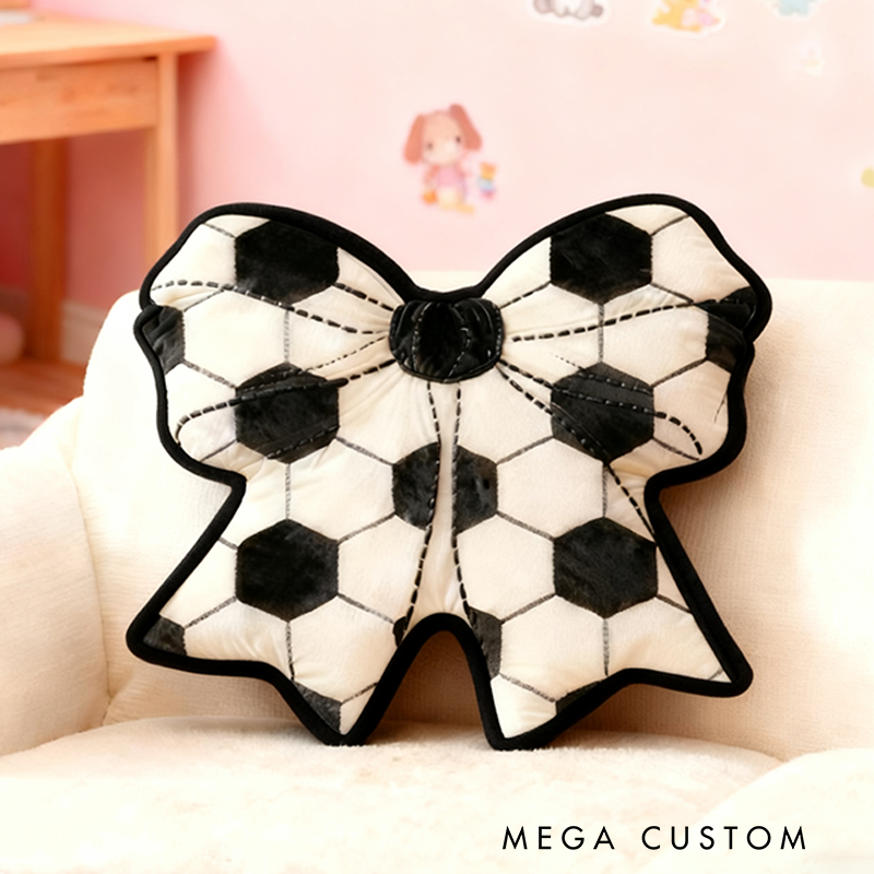 Personalized Soccer Ball Pattern Bow Shaped Pillow with Custom Ball Design