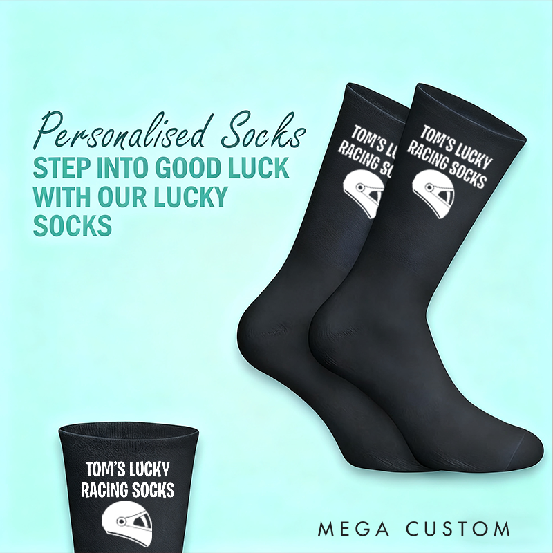 Personalized Lucky Racing Socks with Name Custom and Helmet Design  Gift for Racers and Racing Lovers