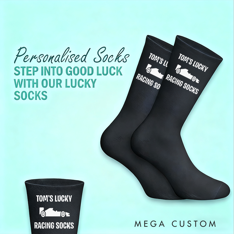]Personalized Lucky Racing Socks with Name Custom and Racing Car Design  Gift for Racers and Racing Lovers