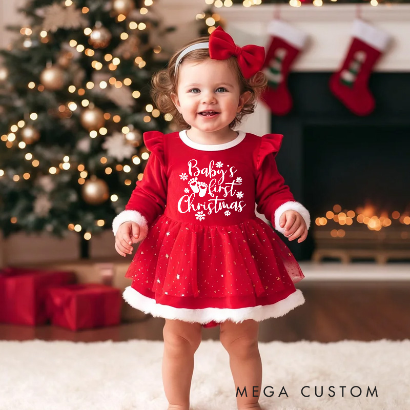 Personalized Baby Girl First Holiday Outfit Custom Name Cute Festive Santa Style Adorable Christmas Party Red Tutu Dress