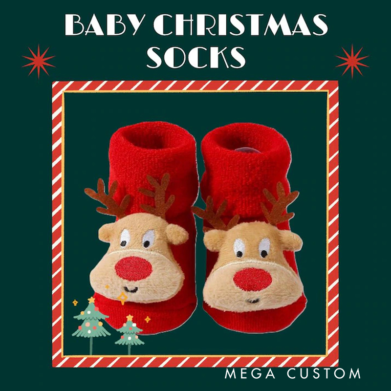 Personalized Baby Holiday Gift Cozy Warm Winter Footwear Cute Festive Santa Style Adorable Red Baby Christmas Socks