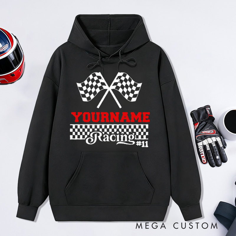 Personalized Hoodies with Racing Car Design Custom Name and Number Hoodies Perfect Gift for Racer and Racing Lovers